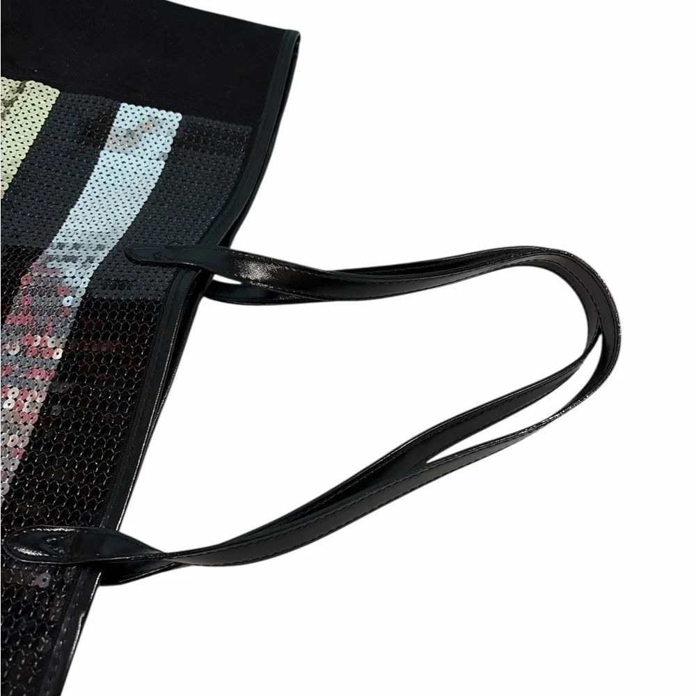 Victoria's Secret Large Tote Bag Weekender Black Sequined Reusable Bag